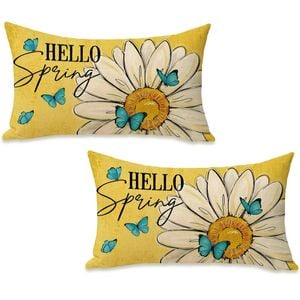 Catzon 2 Pcs Summer Lumbar Pillow Covers Linen Pillowcase for Home Decor-Set 31