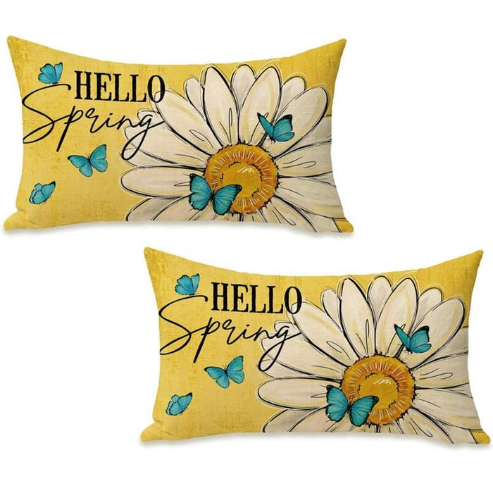 Catzon 2 Pcs Summer Lumbar Pillow Covers Linen Pillowcase for Home Decor-Set 31