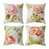 Catzon 4 Pcs Vintage Floral Pillow Covers Cotton Linen Pillowcases for Couch-H