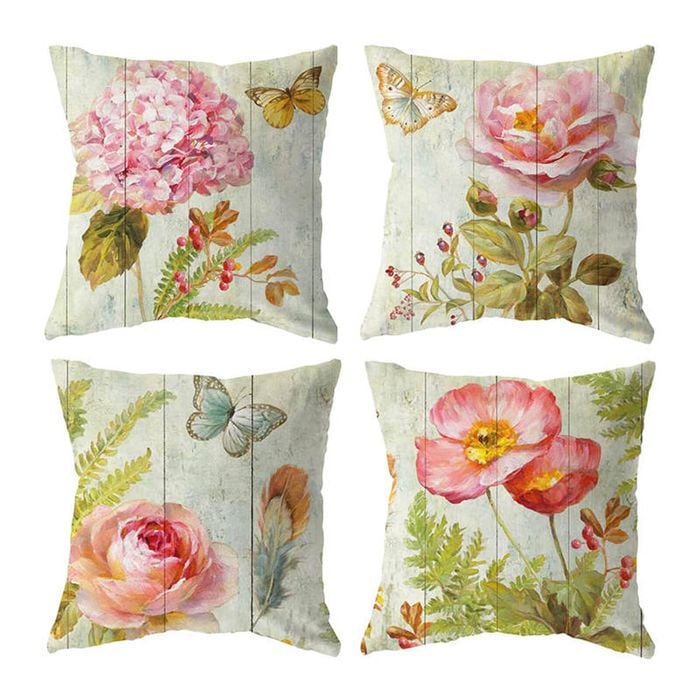 Catzon 4 Pcs Vintage Floral Pillow Covers Cotton Linen Pillowcases for Couch-H