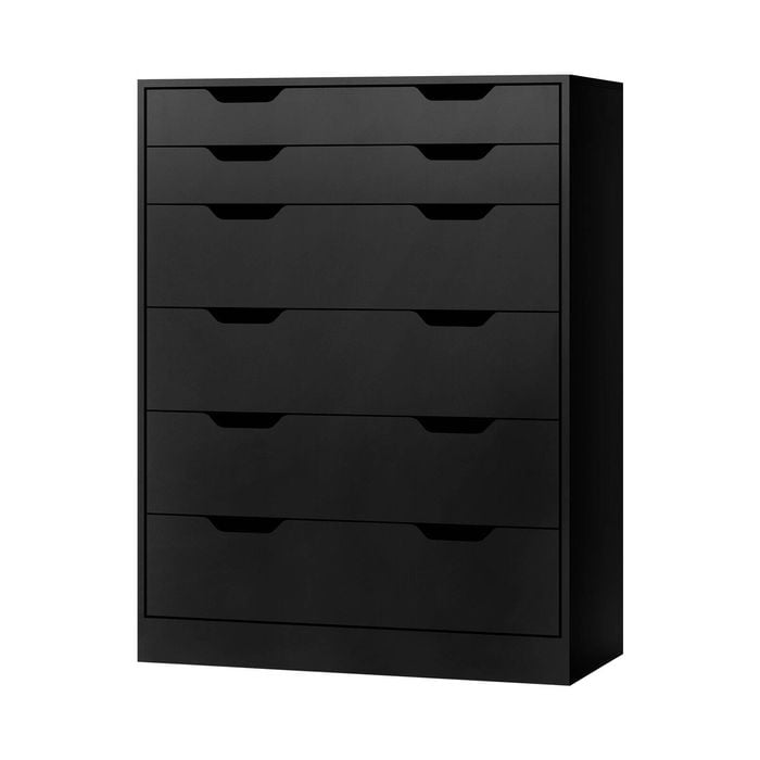 Oikiture 6 Chest of Drawers Tallboy Dresser Black