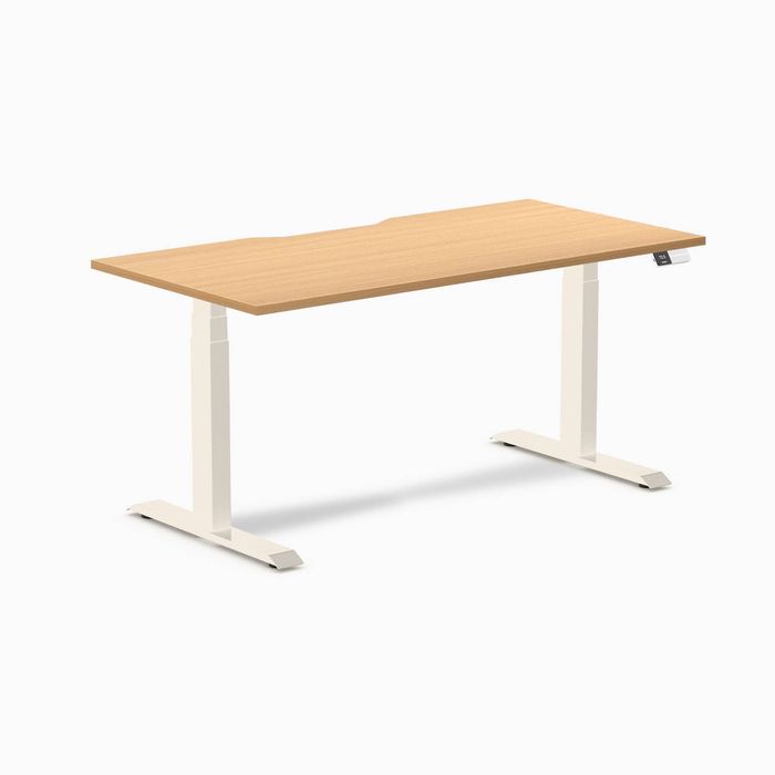 Desky Dual Scalloped Melamine Sit Stand Desk Wheat Frame 150cm