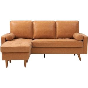 Coogee L-Shape Faux Leather Sofa - Brown