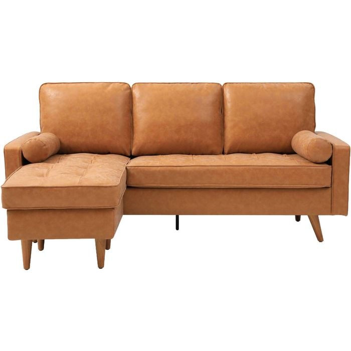 Coogee L-Shape Faux Leather Sofa - Brown