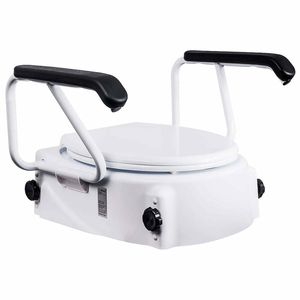 Adjustable Raised Toilet Seat with Armrests - 50-150mm Height Fits Aussie Toilets