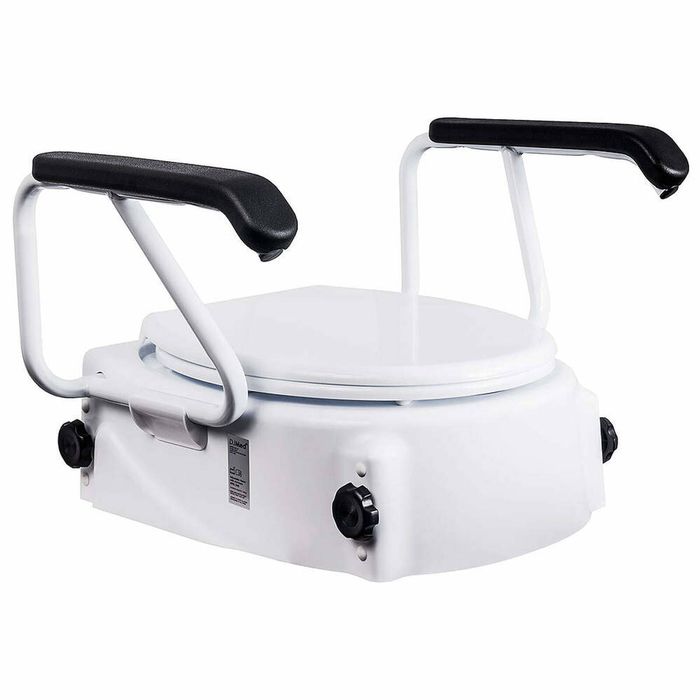Adjustable Raised Toilet Seat with Armrests - 50-150mm Height Fits Aussie Toilets