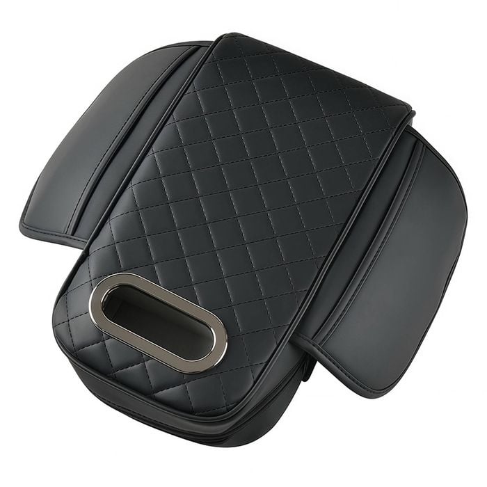 Catzon Leather Car Armrest Storage Box Thickened With Side Pockets Armrest Box Booster Pad-black