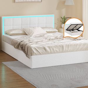 Oikiture Bed Frame Beds Base Gas Lift LED Queen