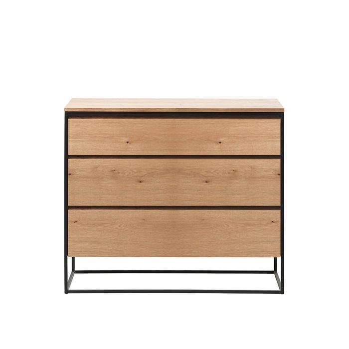 Modern Furniture RIVOLI 45x91cm Chest of 3 Drawers - Natural Oak / Black