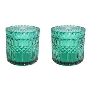 2PK LVD Glass Trinket Box Storage Decor Round Vers Large 10.5cm - Azure