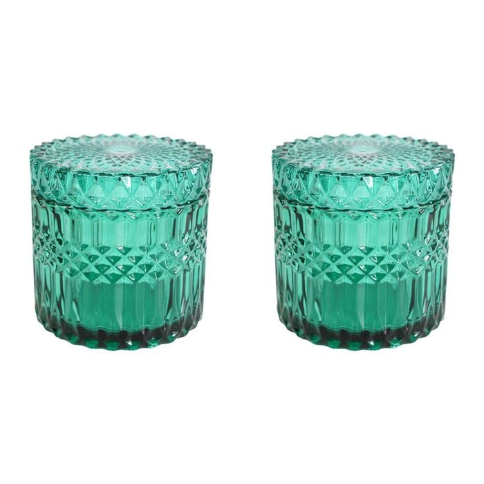 2PK LVD Glass Trinket Box Storage Decor Round Vers Large 10.5cm - Azure