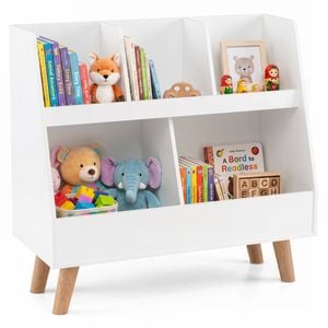 Costway 5-Cube Kids Toy & Book Storage Shelf 2-in-1 Bookcase & Toy Chest - White