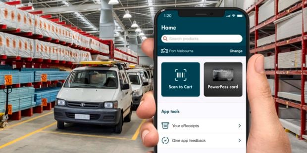 PowerPass app open on a smartphone in store
