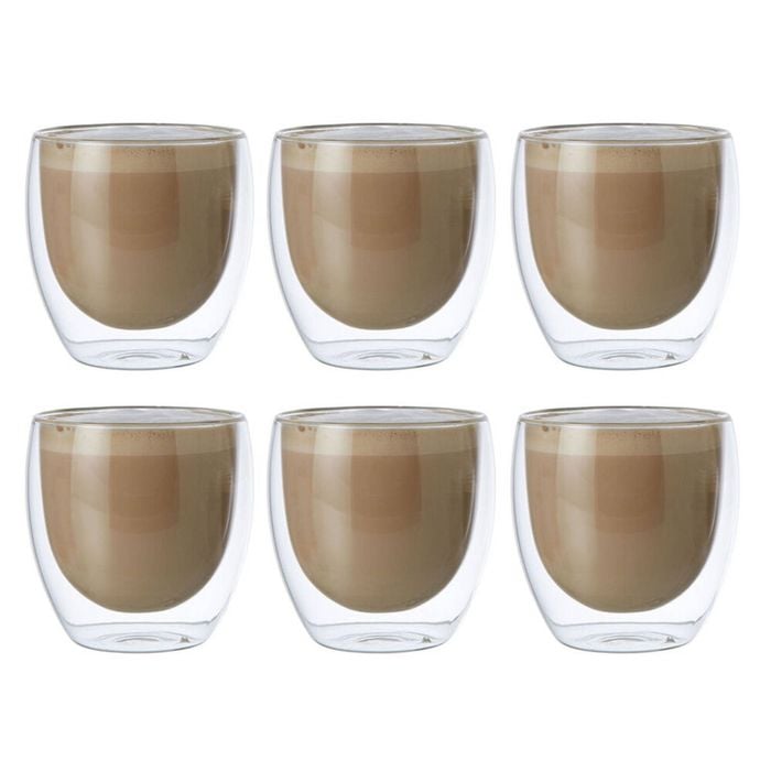 6pc Coffee Culture Java 250ml Double Wall Hot Beverage Coffee/Tea Glass Clear