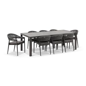 Southport Outdoor 2.17m Aluminium And Ceramic Table With 8 Finley Chair Slate Grey