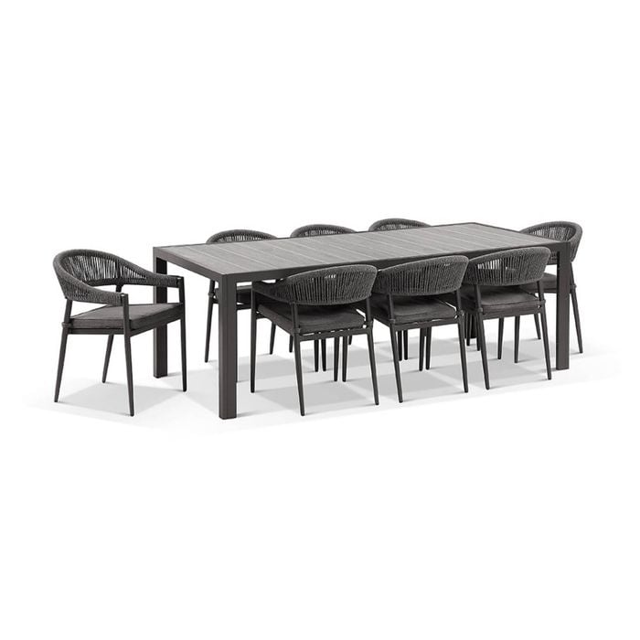 Southport Outdoor 2.17m Aluminium And Ceramic Table With 8 Finley Chair Slate Grey