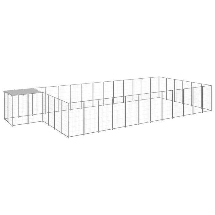 vidaXL Dog Kennel Silver 22.99 m² Steel Outdoor Puppy Enclosure Dog Cage House