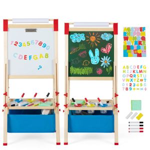 Costway 3-in-1 Kids Art Easel Wooden Adjustable Chalkboard Whiteboard
