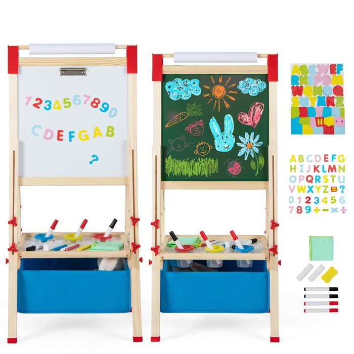 Costway 3-in-1 Kids Art Easel Wooden Adjustable Chalkboard Whiteboard
