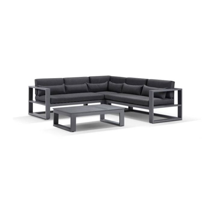 Santorini Package A In Charcoal With Denim Grey Cushions - Charcoal Aluminium with Denim