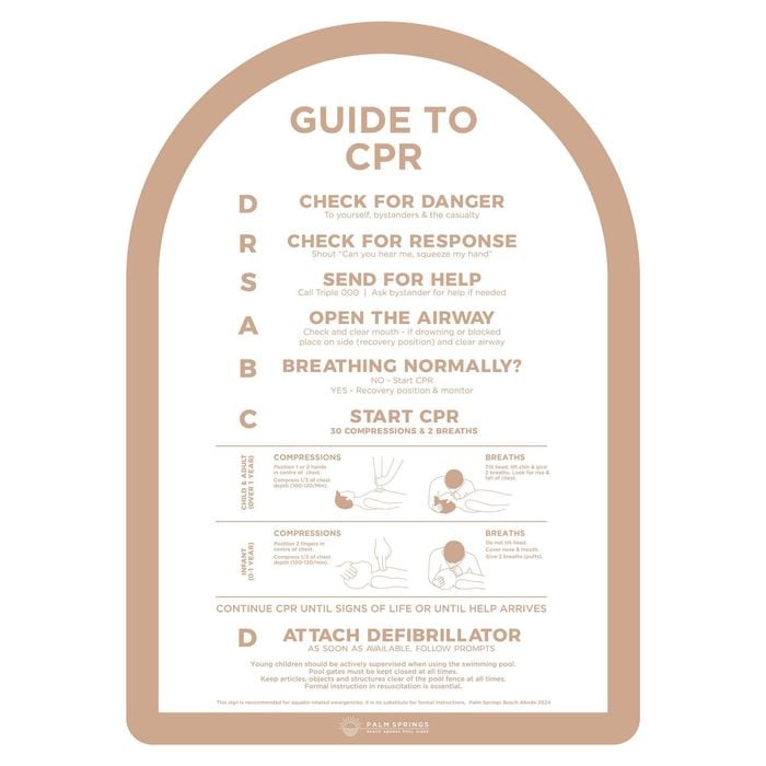 Stylish Pool CPR Sign Beige & White Halo