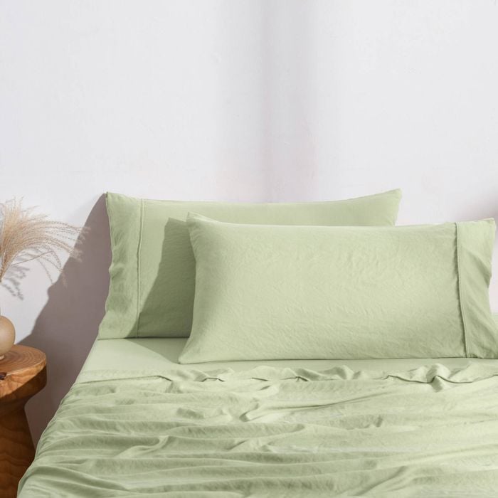 Dreamaker Superfine Washed Microfibre King Pillowcase Twin Pack Sage Green