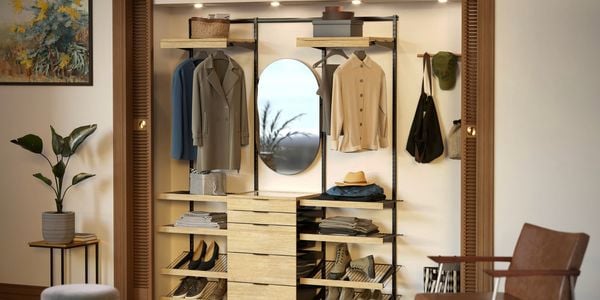 New Flexi Storage Home Solutions Double slot hanging system in timber look for bedroom