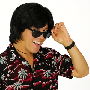 MENS COSTUME WIG Fancy Dress Halloween Party Accessory 70s 80s Hair Fun Funny - Black - Black