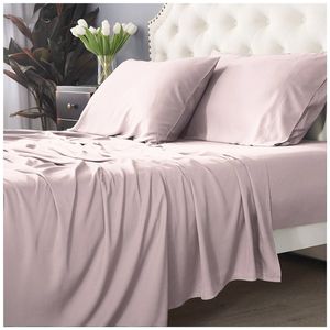 Park Avenue Split King Fitted Sheet Set/Pillowcases 500TC Bamboo Cotton Peach