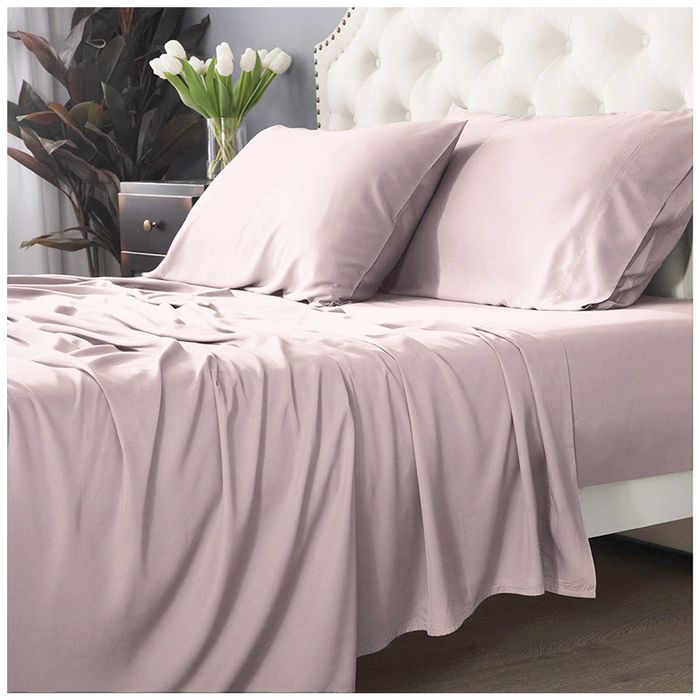Park Avenue Split King Fitted Sheet Set/Pillowcases 500TC Bamboo Cotton Peach