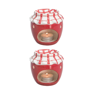 2x Urban Products Jam Jar Oil Burner Red Ceramic Candle Holder 9cm