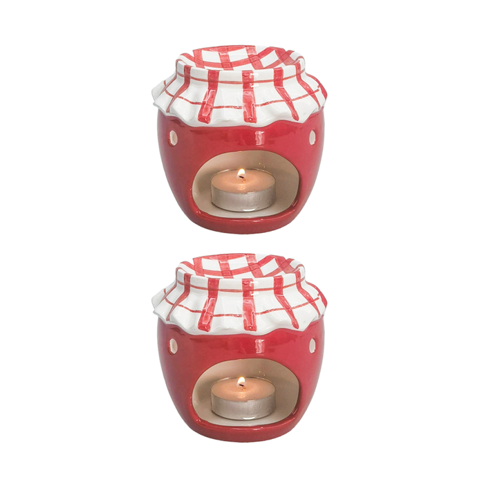 2x Urban Products Jam Jar Oil Burner Red Ceramic Candle Holder 9cm