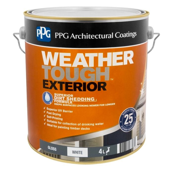 PPG Paints 4L White Gloss Weather Tough Exterior Paint - 4L