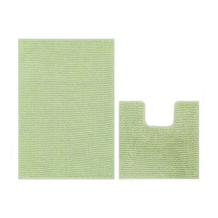 Bathroom Bath Mat Toilet Root Mat Set Non Slip Chenille Absorbent - 2pcs