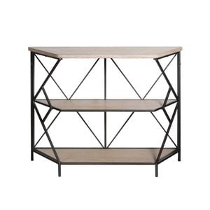 P&P Brown Wood Metal Display Shelf Wide Industrial Storage Rack Multi Tier