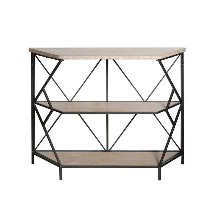 P&P Brown Wood Metal Display Shelf Wide Industrial Storage Rack Multi Tier