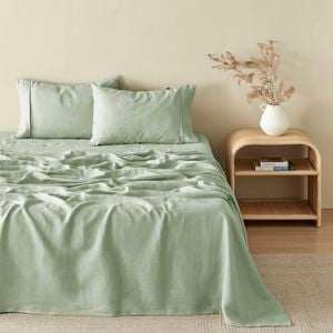 Natural Home 100% European Flax Linen Sheet Set Willow Green Double Bed