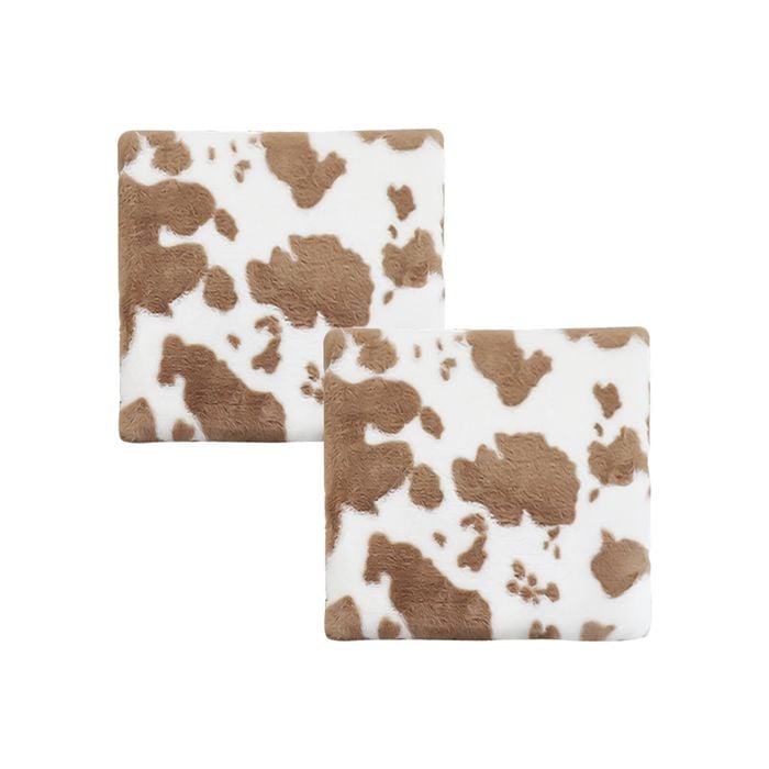 SOGA 2X Brown Cow Print Square Cushion Soft Leaning Plush Backrest Throw Seat Pillow