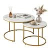 Artiss Nesting Coffee Table Set Of 2 Round White & Gold