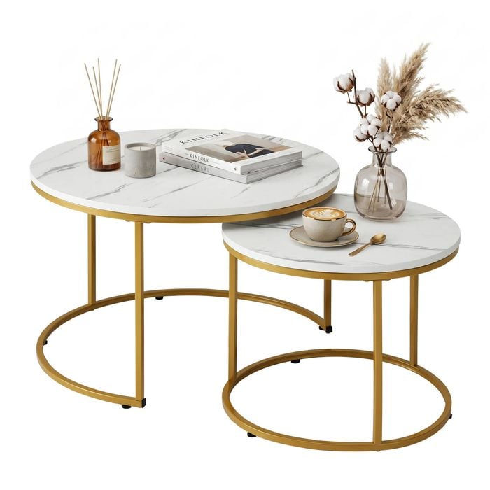 Artiss Nesting Coffee Table Set Of 2 Round White & Gold