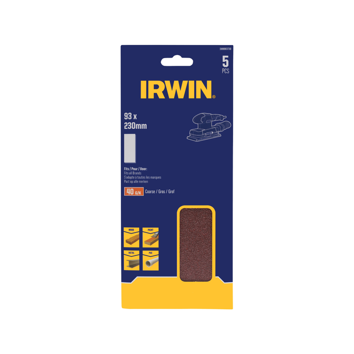 IRWIN 1/3 93 x 230mm 40 Grit Punched Sand Sheet - 5 Pack