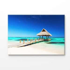 Pier to The Sea Hut With Sky View Print 100% Australian Made 150x100cm (Stretched Canvas)