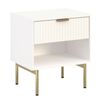 White Fluted Drawer Bedside Table with Gold Metal Legs Open Storage Nightstand for Bedroom