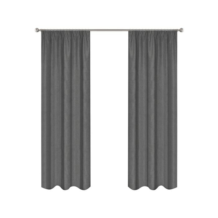 Smart Home Products 190cm-wide Charcoal Hamilton Pencil Pleat Blockout Curtain - 2 Pack - 230-300 x 205cm
