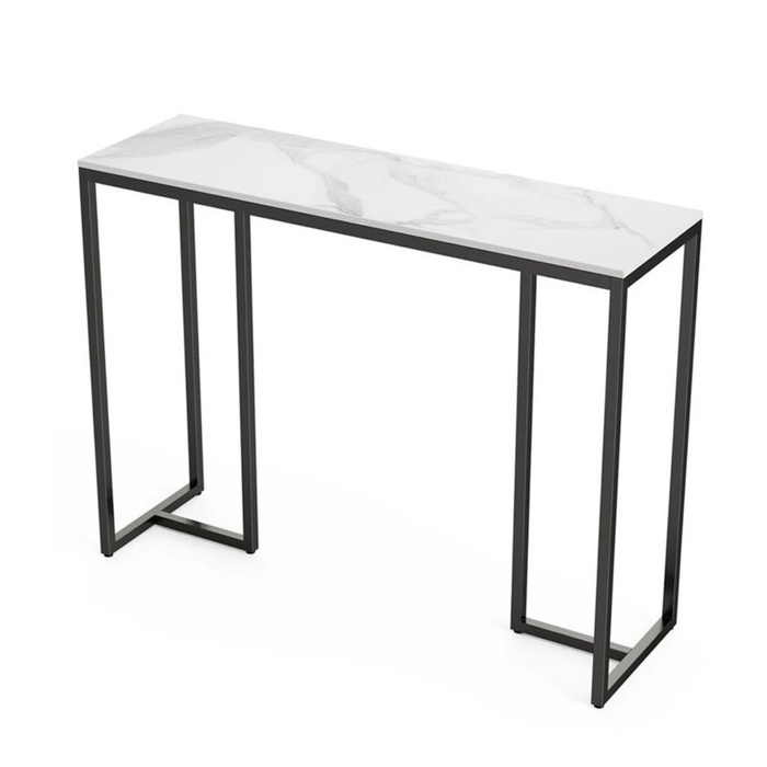 P&P Black Metal Console Table with White Sintered Stone Top