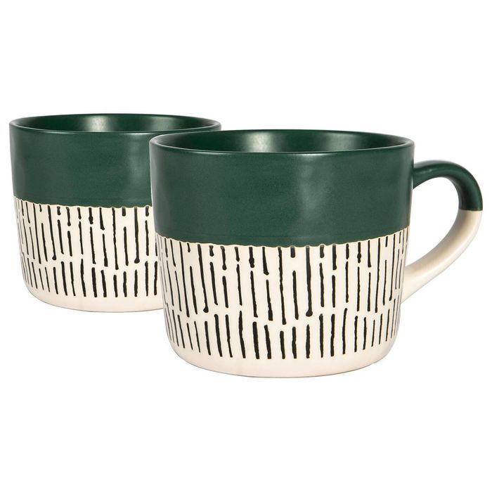 Nicola Spring Dipped Dash Stoneware Coffee Mugs - 450ml - Pack of 2