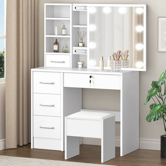 Alfordson Dressing Table Stool Sliding White