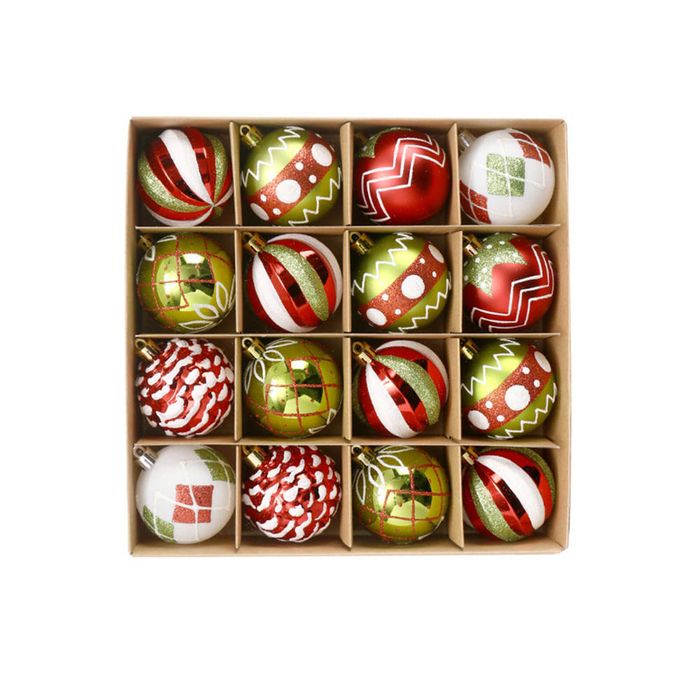 Catzon 16 Pcs Christmas Balls 6CM Painted Ornaments for Xmas Tree Garland Decor-Red Green