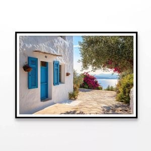 White Building, Blue Shutters  Print 100% Australian Made 120x90cm  (Poster)
