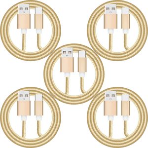 PriceDumb 5 Pack 1m Data Transfer Charger Charging USB Type C Cable Cord Bulk Braided Gold Nylon